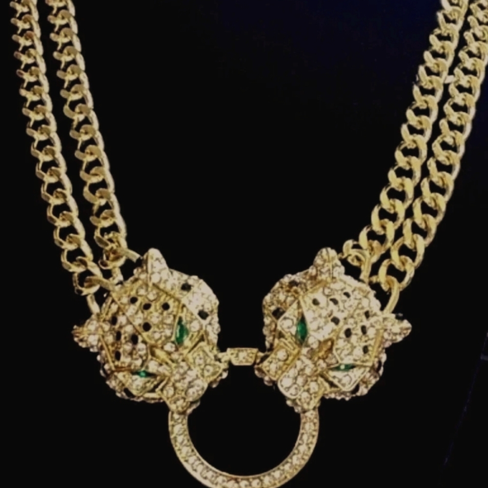 Green Eyes Tiger Face Necklace. By Natasha.